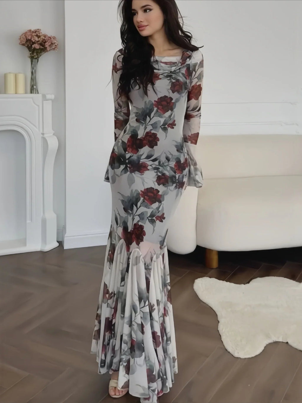 Floral Print Long Sleeve Romantic Party Dress image 2