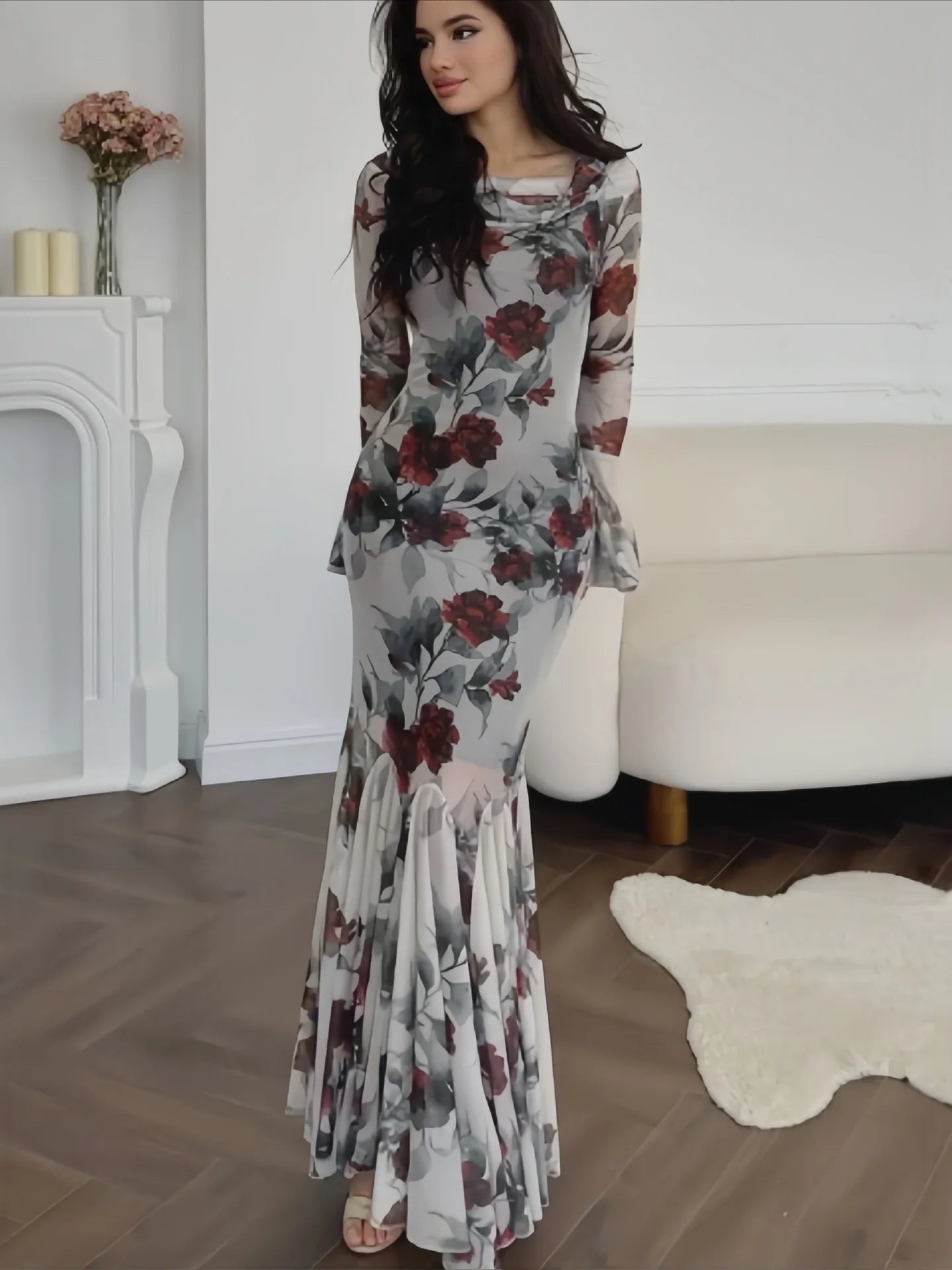 Floral Print Long Sleeve Romantic Party Dress image 2