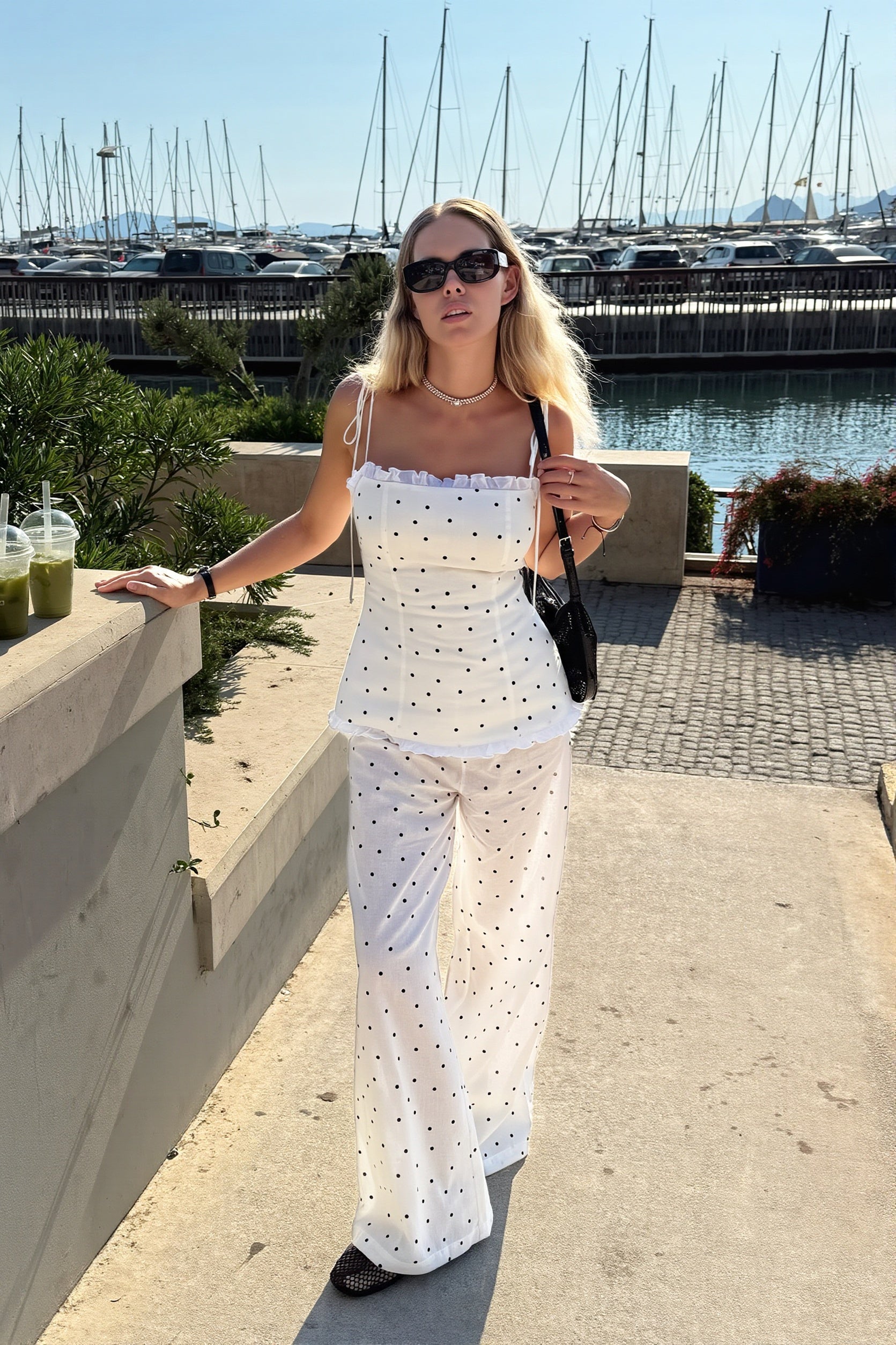 Elegant Polka Dot  Cami Top Straight Pants Two Piece Set image 3