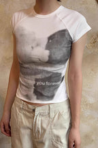 Bear Print Slim Cropped Cotton T-shirt image 1