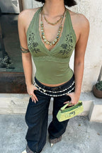 Vintage Floral Print Lace Halter Top image 3