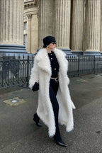 Long White Over the Knee Eco Faux Fur Thick Overcoat image 2