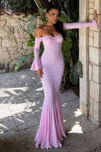 Off Shoulder Lace Patchwork Fitted Mermaid Maxi Dress image 2
