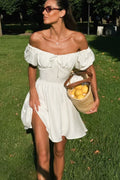 Off Shoulder Puff Sleeve Tie Mini Dress image 2