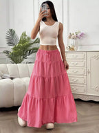 Capri Tiered Maxi Skirt detail view styled for Avrienne