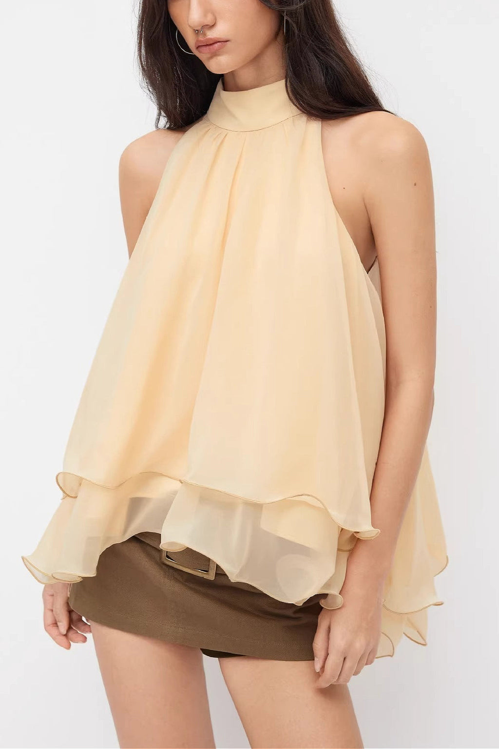 Loose Chiffon Ruffle Flowy Halter Top image 1