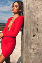 Deep V Backless Short Sleeve Autumn Party Dress image 3
