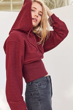 Cropped Hooded Waist Cinched Crop Top Slouchy Loose Hoodie image 4