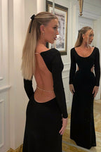 Backless Chain Long Sleeve Split Party Dress image 5
