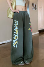 Retro High Waist Drawcord Graphic Sweat Pants image 2