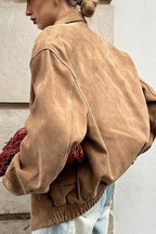 Retro Faux Suede Collared Jacket image 2