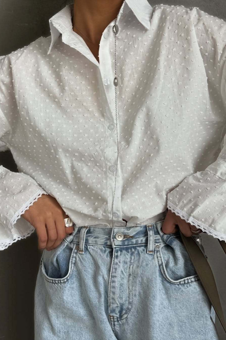Cotton Single-Breasted Bell Sleeve Blouse image 2