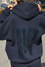 Solid Sequin Wing Graphic Relaxed Hoodie image 6
