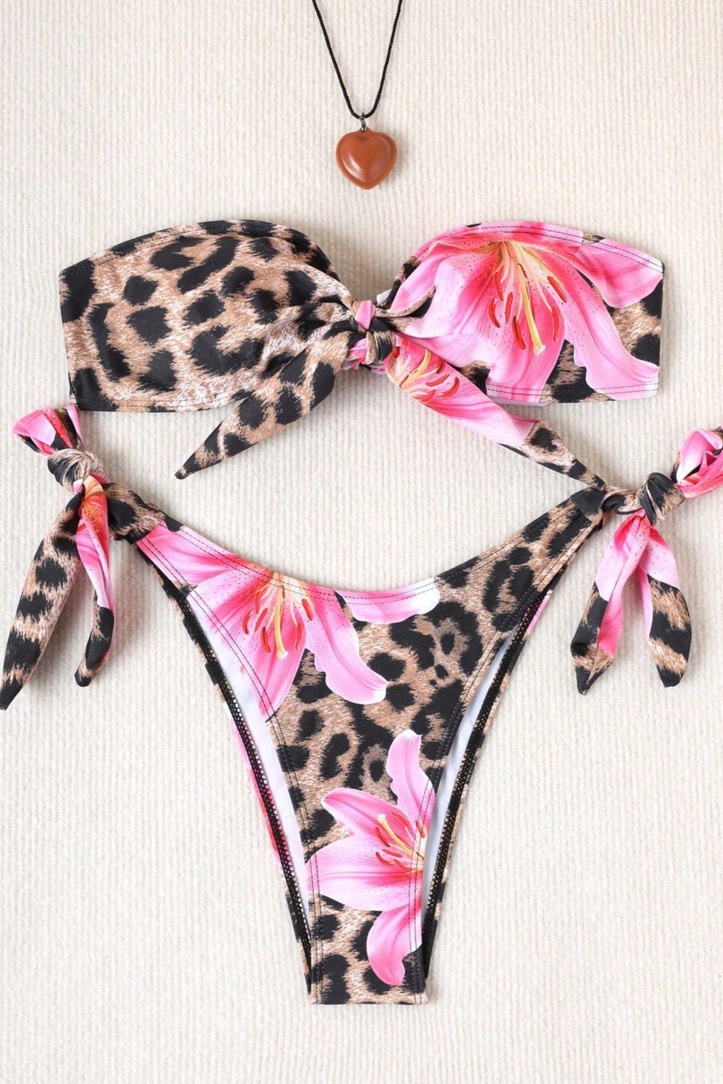 Leopard Floral Sexy Tie Bikini Set image 5