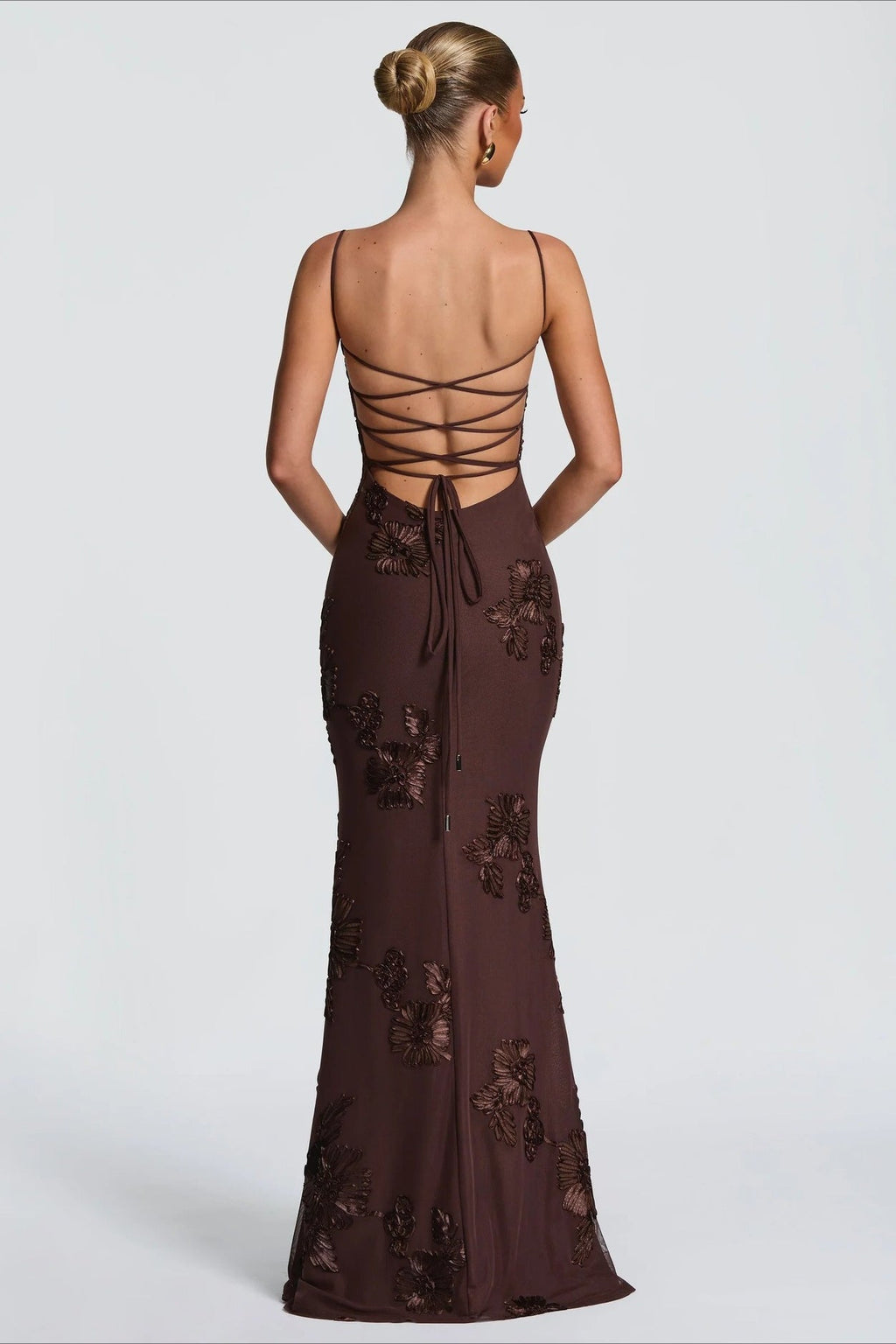 3D Applique Bone Pad Tie Back Solid Prom Dress image 20