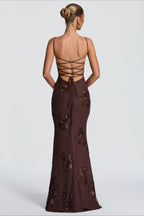 3D Applique Bone Pad Tie Back Solid Prom Dress image 20
