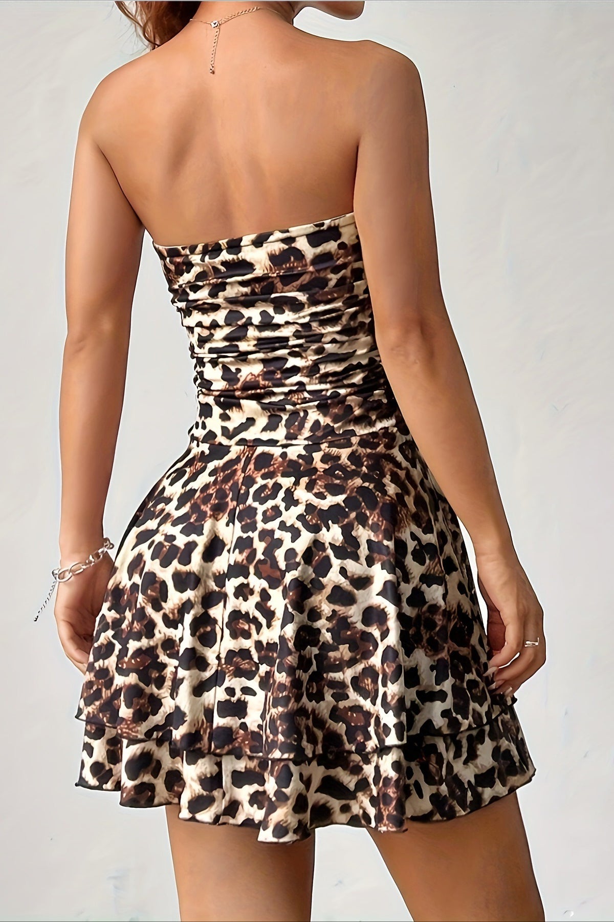 Off Shoulder Leopard Wrap Mini Dress image 4