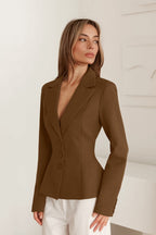 Fitted Waist V-Neck Padded Shoulder Long Sleeve Blazer image 6
