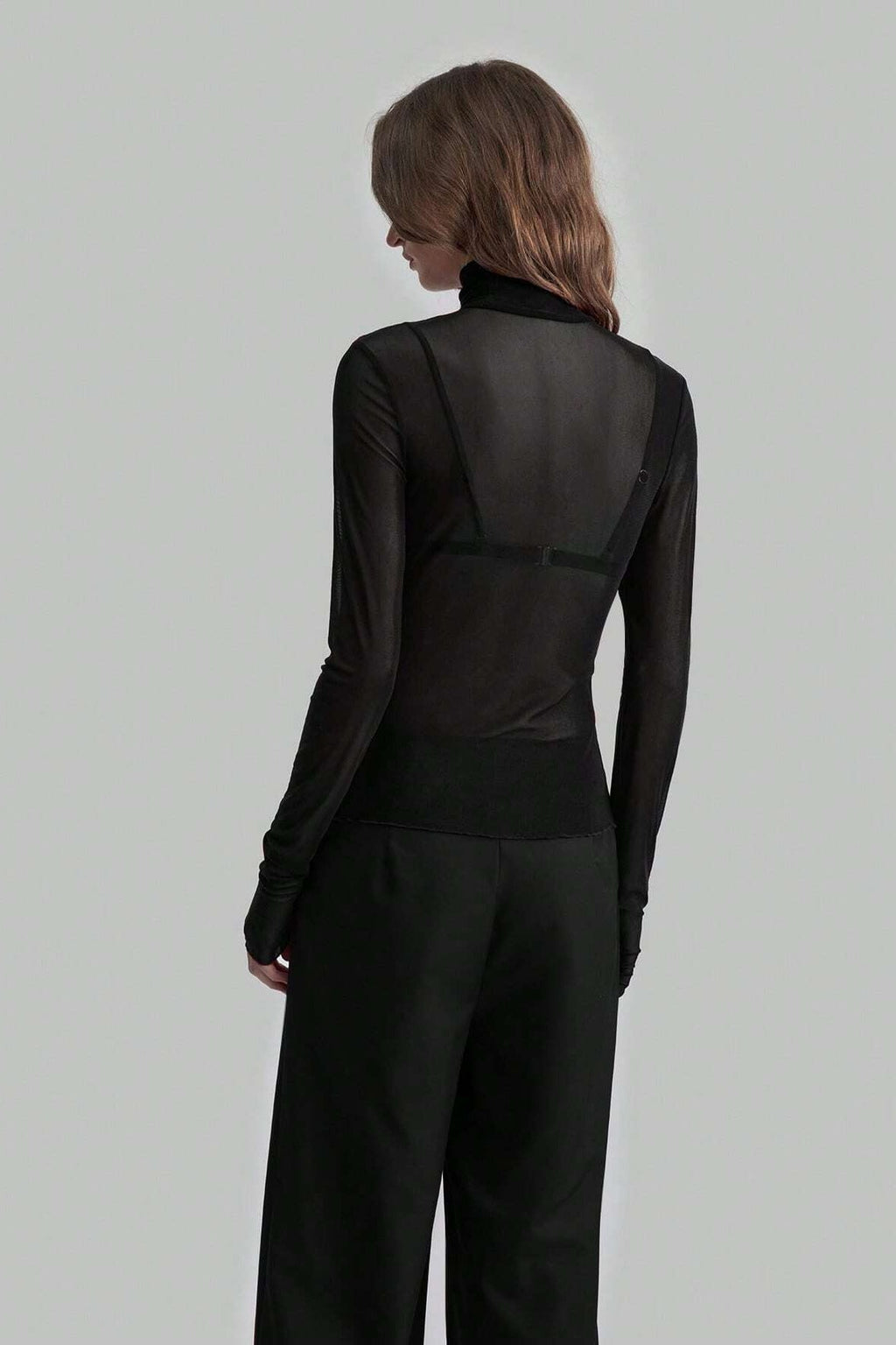 Stand Collar Solid Mesh Slim Fit Long Sleeve Tee image 7