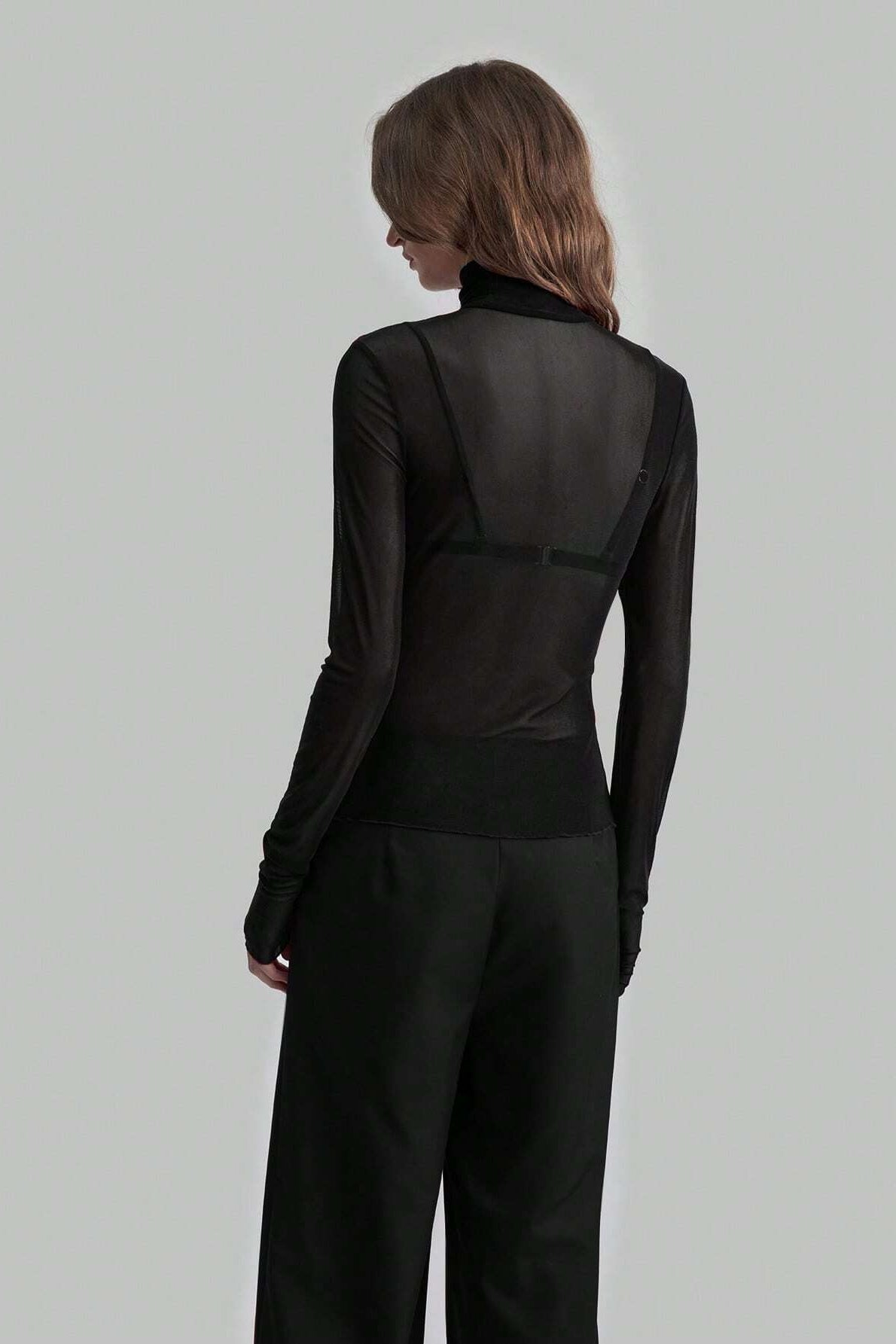Stand Collar Solid Mesh Slim Fit Long Sleeve Tee image 7