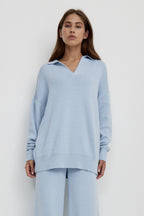 Polo Collar Knit Pullover Wide-Leg Pants Two Piece Set image 14