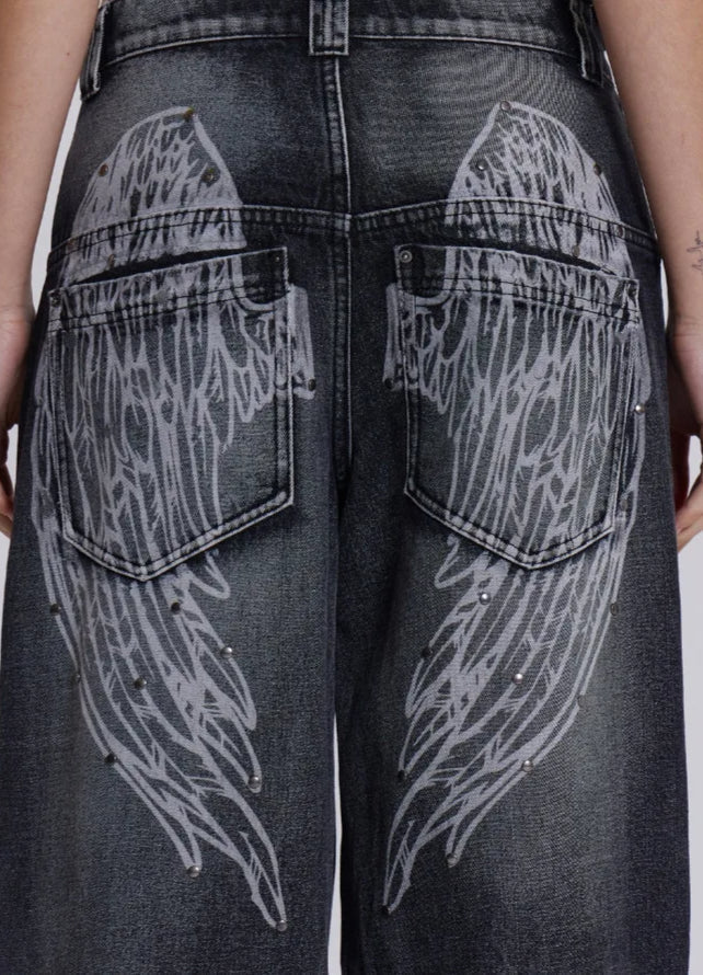 Gradient Wing Print Wide Leg Jeans image 16