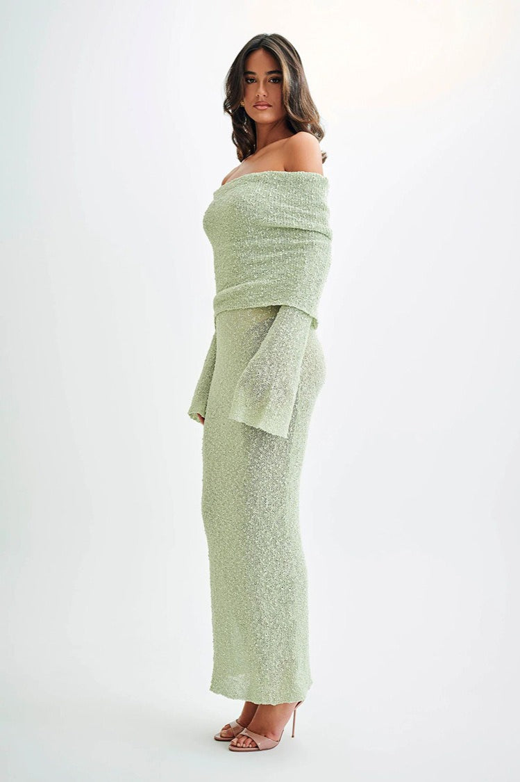 Off Shoulder One Shoulder Knit Sweater Dress image 4