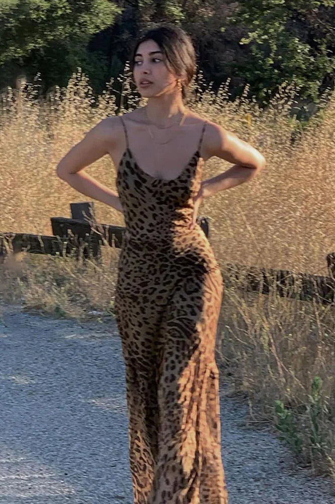 Leopard Print Backless Slim Strap Maxi Dress image 2