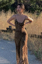 Leopard Print Backless Slim Strap Maxi Dress image 2