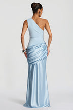 Satin Splice Ruched Slim Maxi Dress image 5