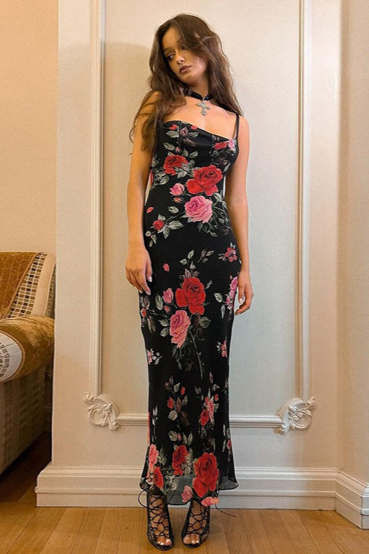 Vintage Floral Bodycon Cami Maxi Dress image 1