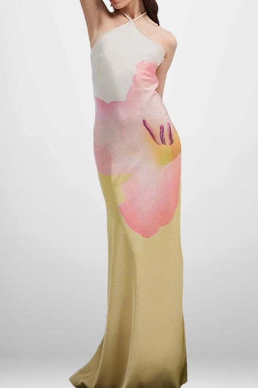 Floral Print Backless Bodycon Maxi Dress image 2
