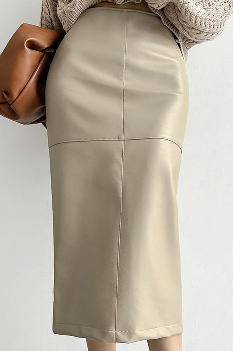 PU Leather Split Slim-Fit Skirt image 2