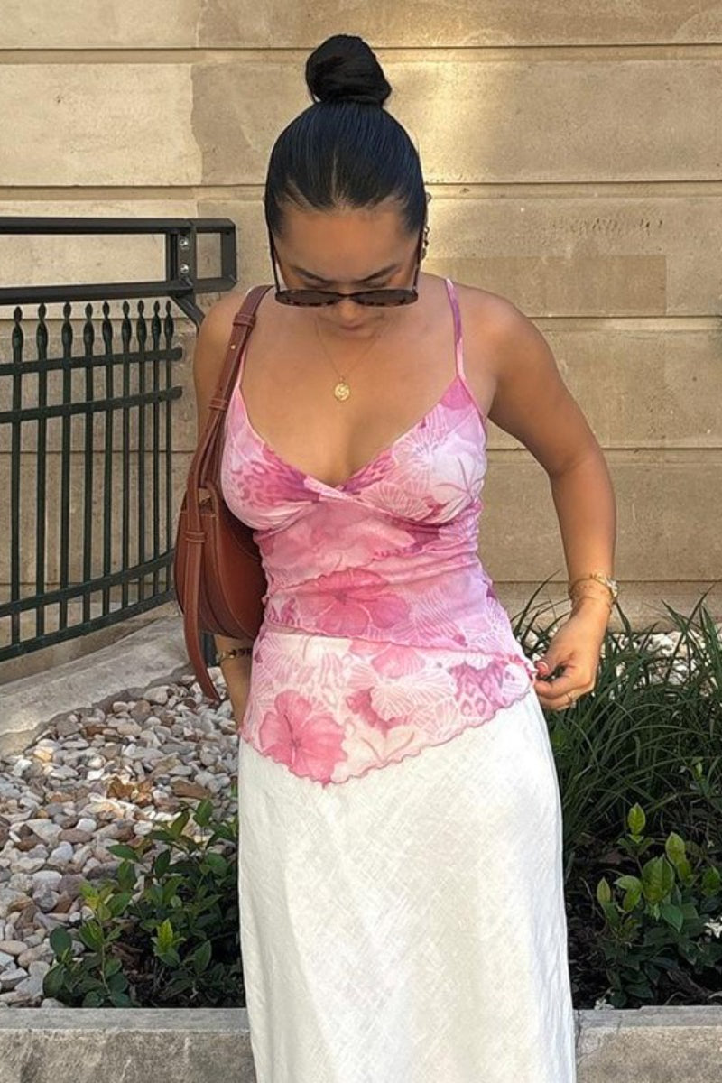 Floral Trim Chiffon Waist Cinched Padded Cami Top image 4
