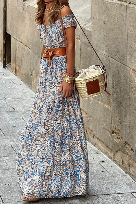 Bohemian Off-shoulder Short Sleeve Maxi Dress image 2