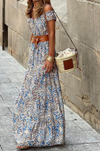 Bohemian Off-shoulder Short Sleeve Maxi Dress image 2