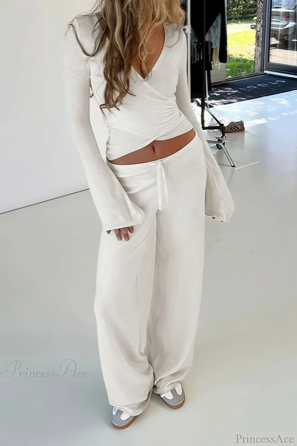 Y2K Sexy V-Neck Fitted Top Casual Pants Two Piece Set image 13