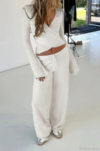Y2K Sexy V-Neck Fitted Top Casual Pants Two Piece Set image 13