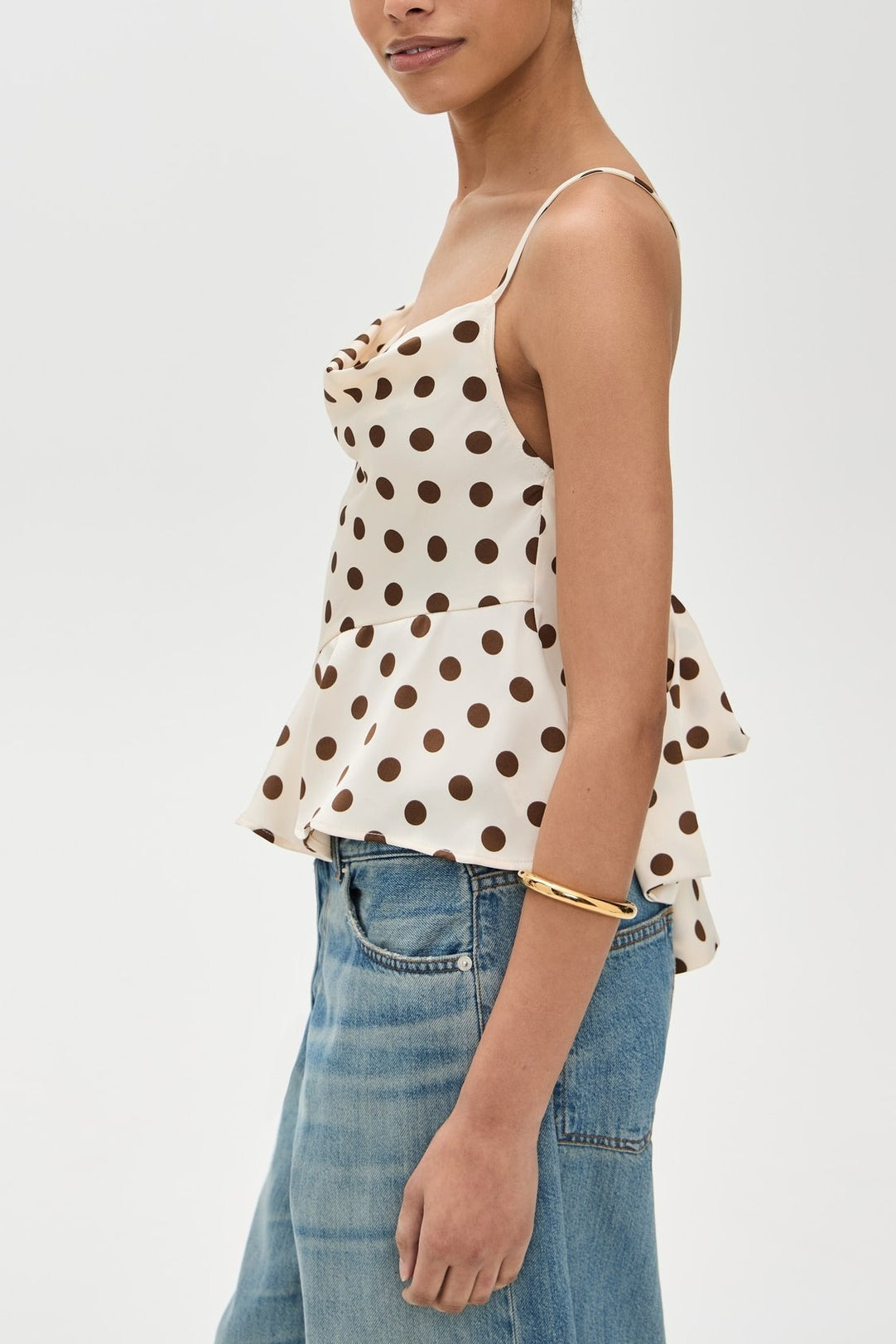Ruffle Draped Neck Polka Dot Tie Back Cami Top image 3