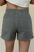 Striped Raw Hem Denim Shorts image 6