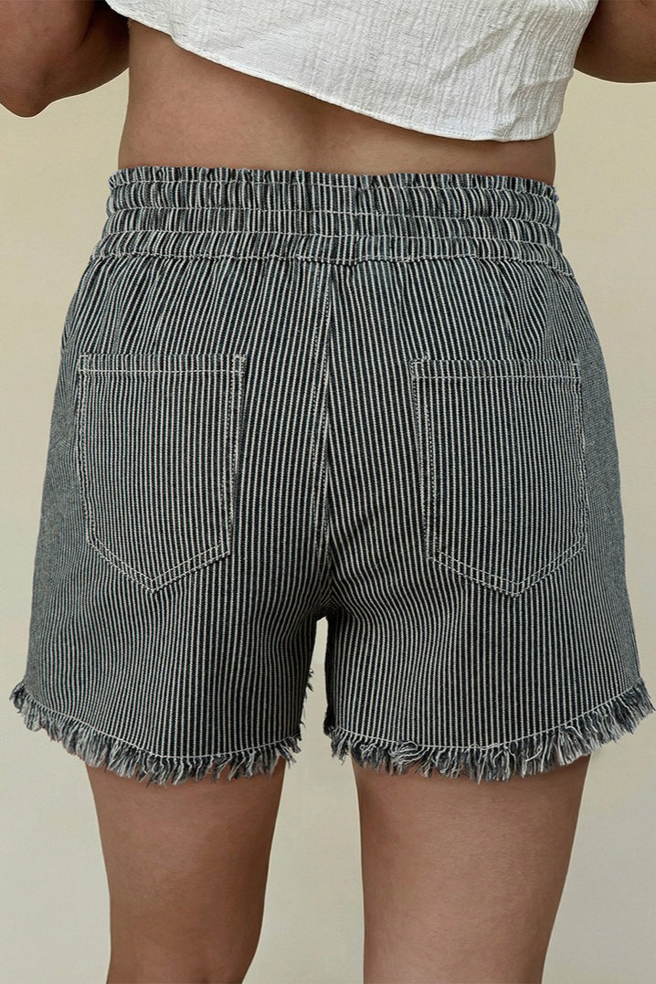 Striped Raw Hem Denim Shorts image 6