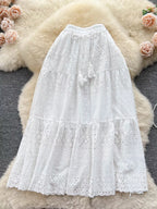 Soleil Eyelet Skirt detail view styled for Avrienne