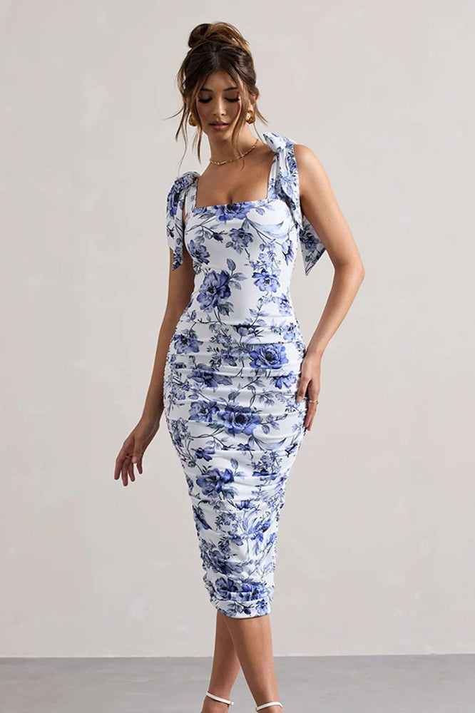 Vintage Floral Print Ruched Maxi Dress image 4