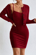 Elegant Solid Slim Crop Cardigan Dress Two Piece Set image 6