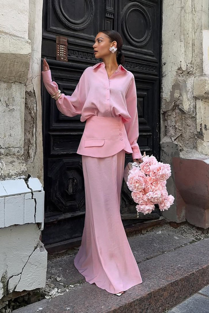 Elegant Creative Street Style Solid Long Sleeve Shirtdress Two Piece Set image 5