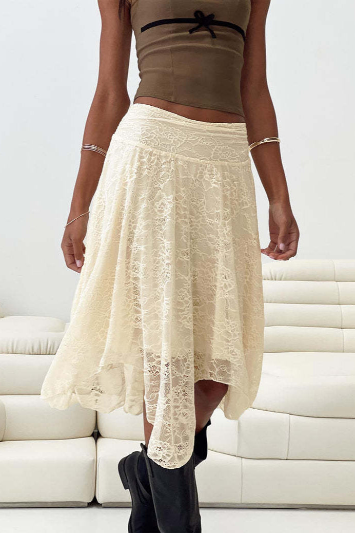Lace Midi Skirt with Asymmetrical Hem Skirt image 5
