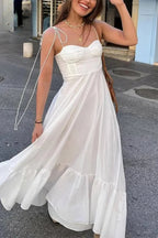 Textured Satin White Corset Maxi Dress image 1