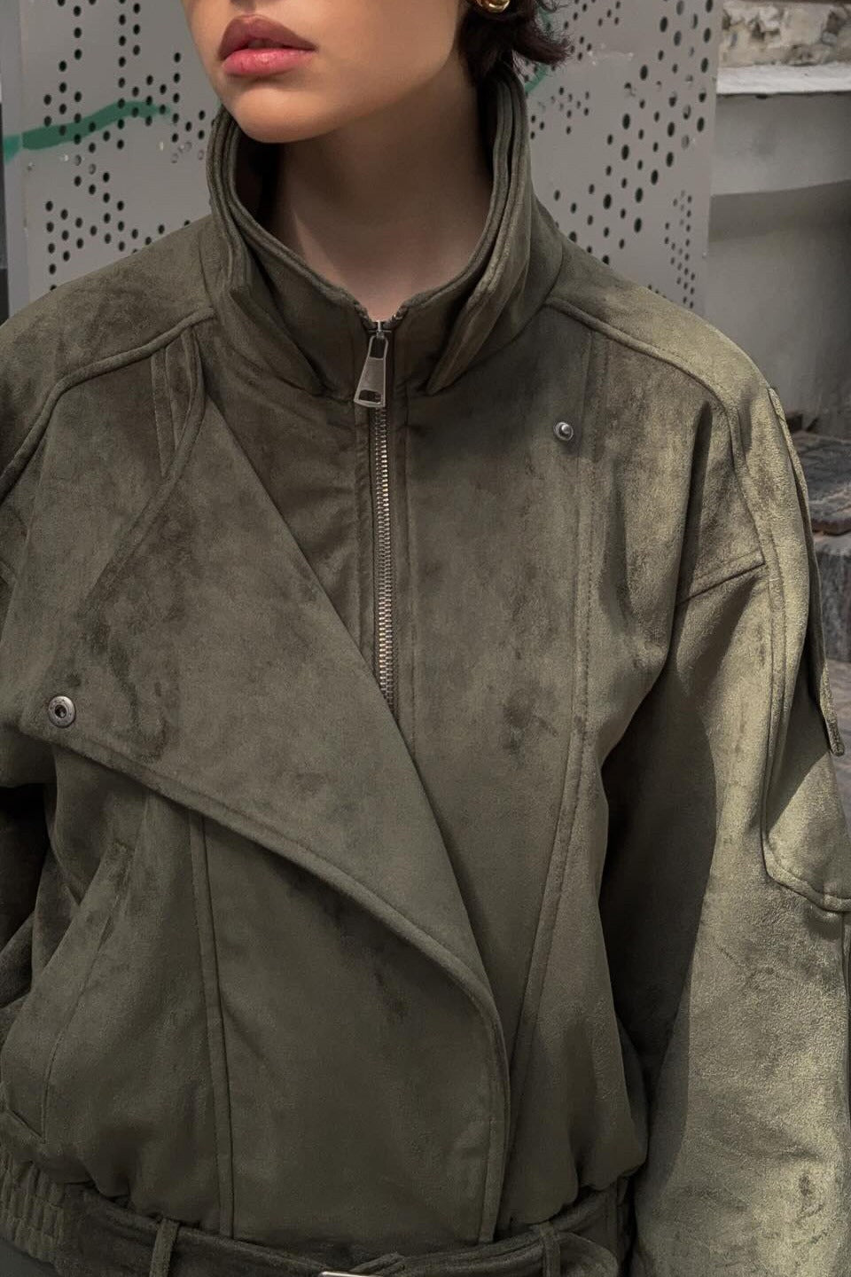 Stand Collar Suede Oversized Jacket image 4