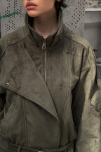 Stand Collar Suede Oversized Jacket image 4