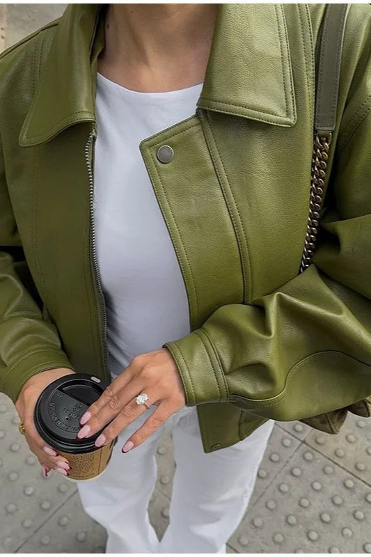 Vintage Green Faux Leather Jacket image 4